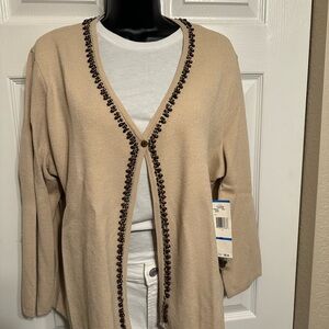 NWT Jones NY Tan Cardigan Sweater with Beaded Trim - Women’s XL